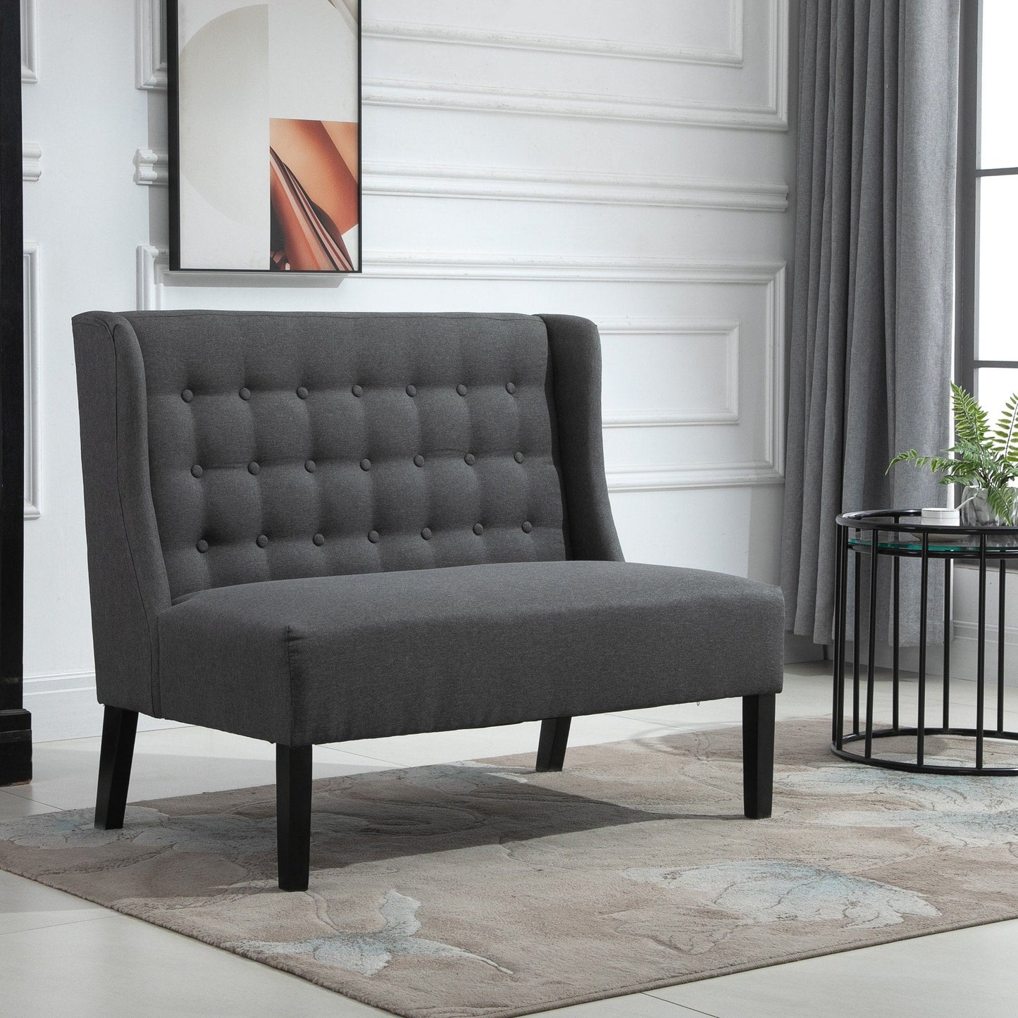 HOMCOM Linen Fabric Upholstery Double Sofa Tufted Loveseat Armless Couch Living Room Furniture with Wood Legs - 28.75*43.25*36.5