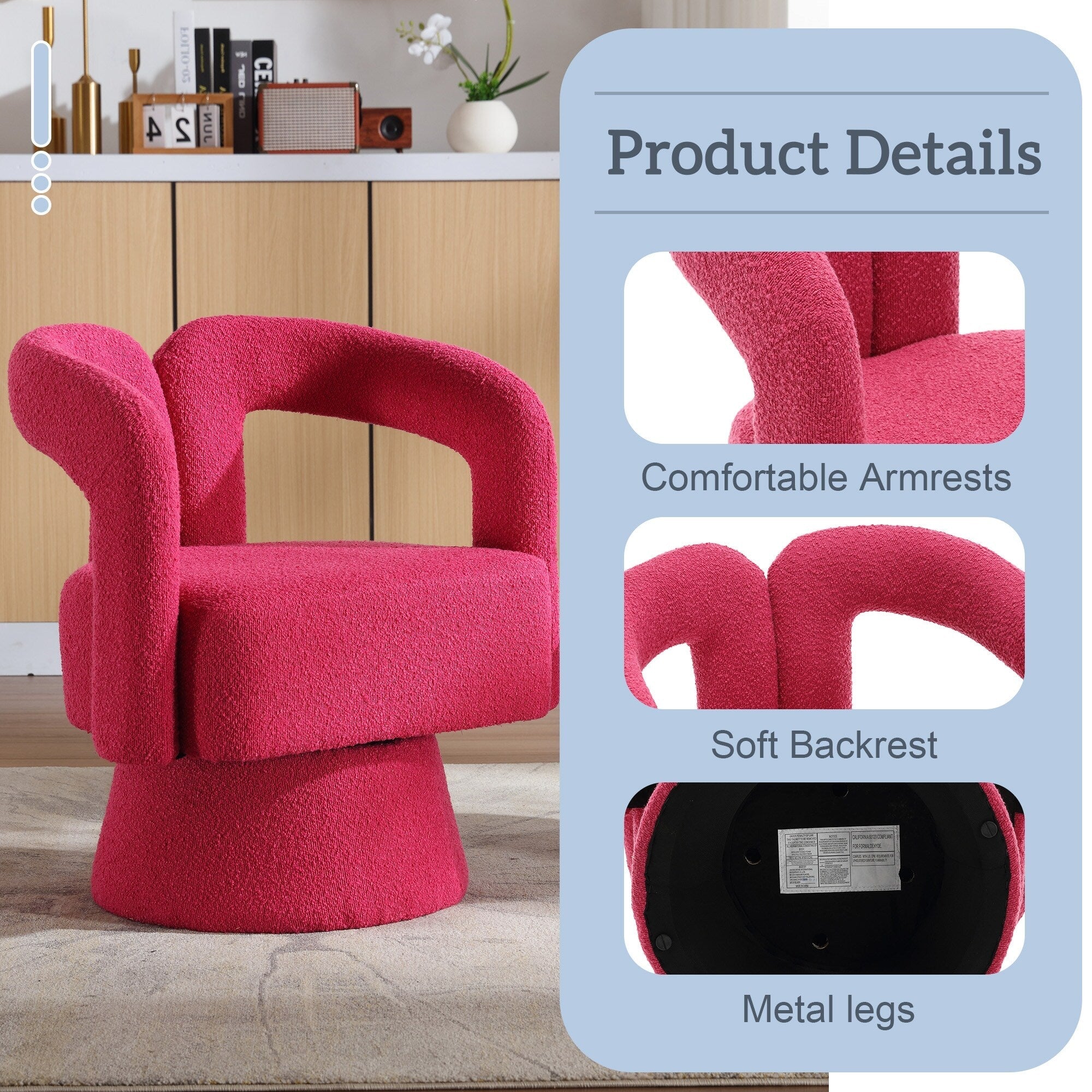 Fauteuils d'appoint pivotants à 360 degrés rembourrés Boucle de HOMEFUN