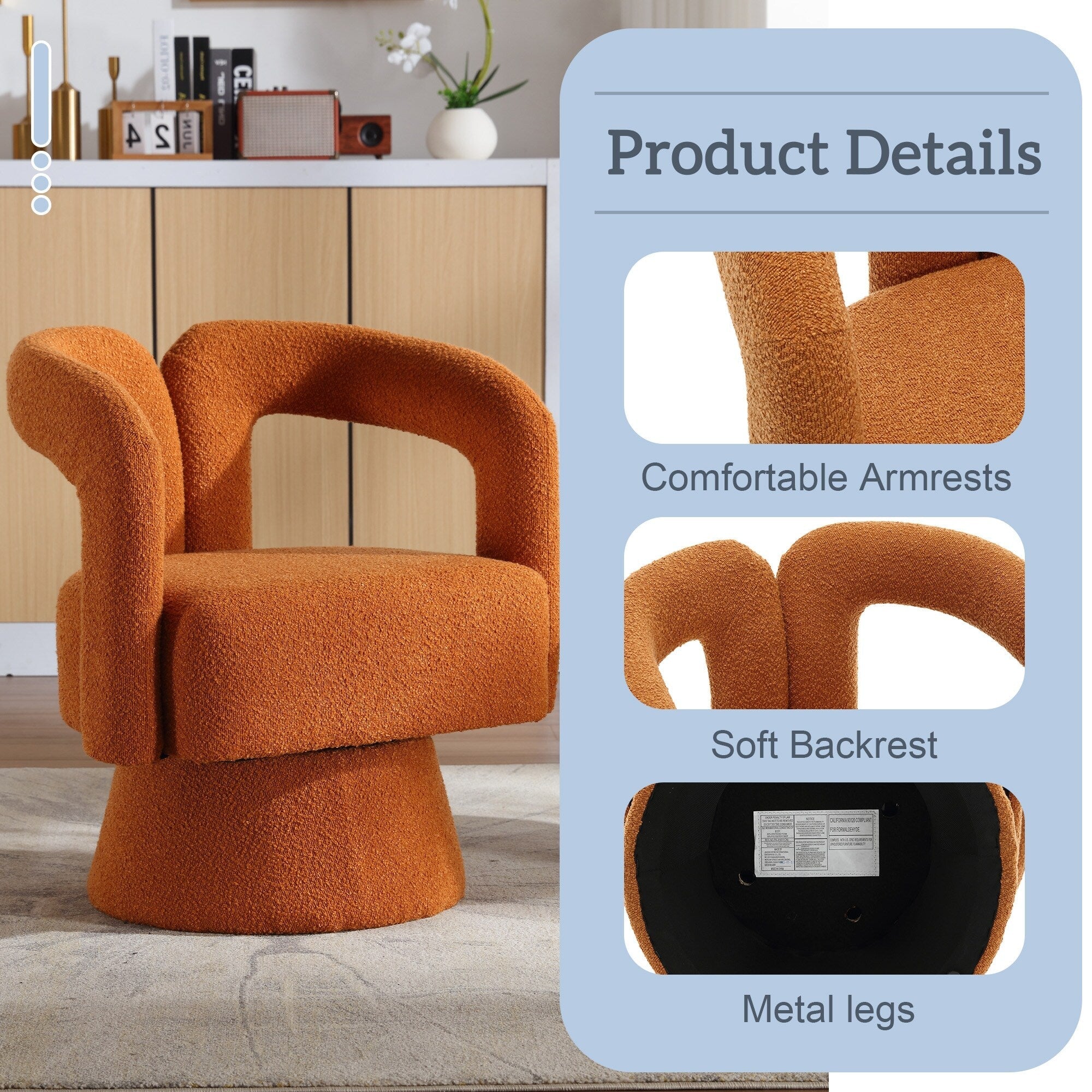 Fauteuils d'appoint pivotants à 360 degrés rembourrés Boucle de HOMEFUN