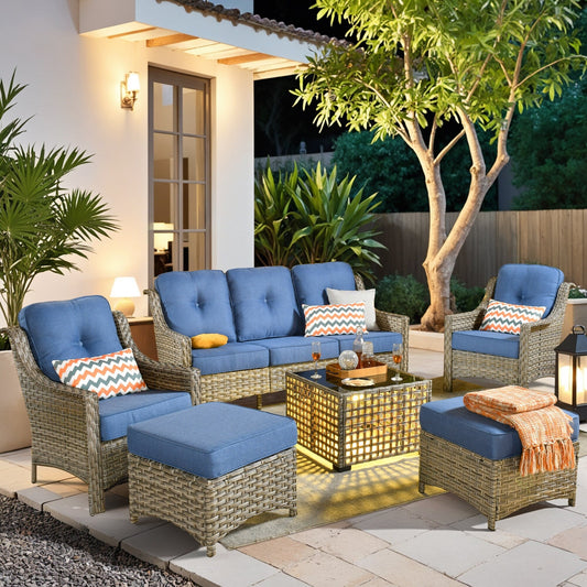 HOOOWOOO 6-pieces Wicker Patio Furniture Conversation Set with Coffee Table