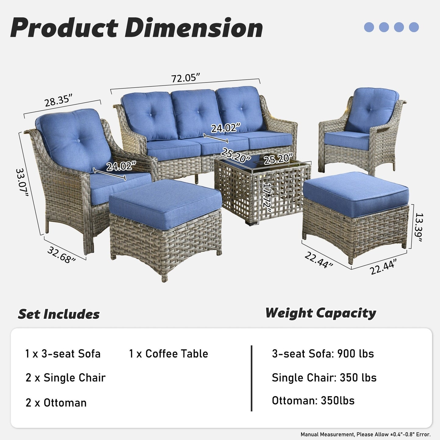 HOOOWOOO 6-pieces Wicker Patio Furniture Conversation Set with Coffee Table
