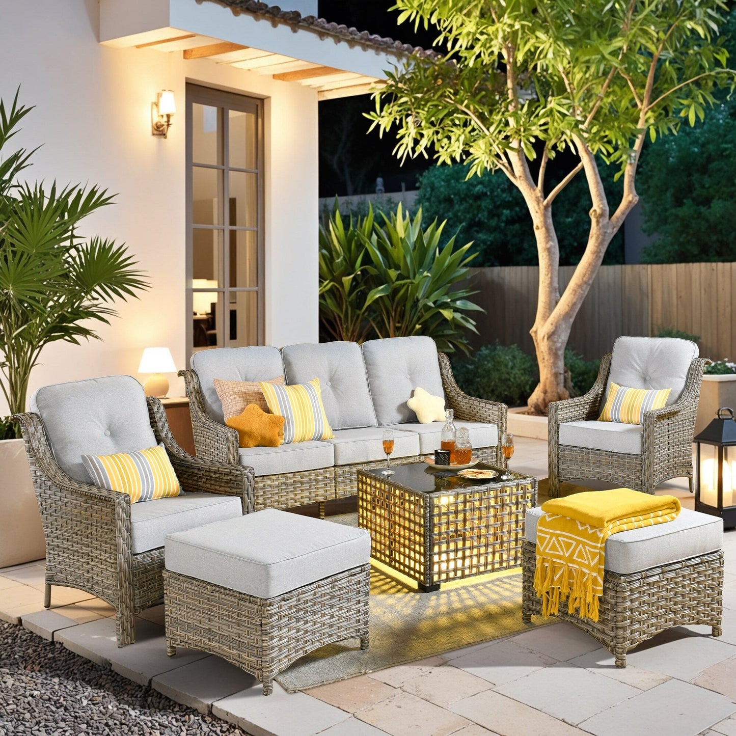 HOOOWOOO 6-pieces Wicker Patio Furniture Conversation Set with Coffee Table