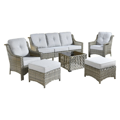 HOOOWOOO 6-pieces Wicker Patio Furniture Conversation Set with Coffee Table