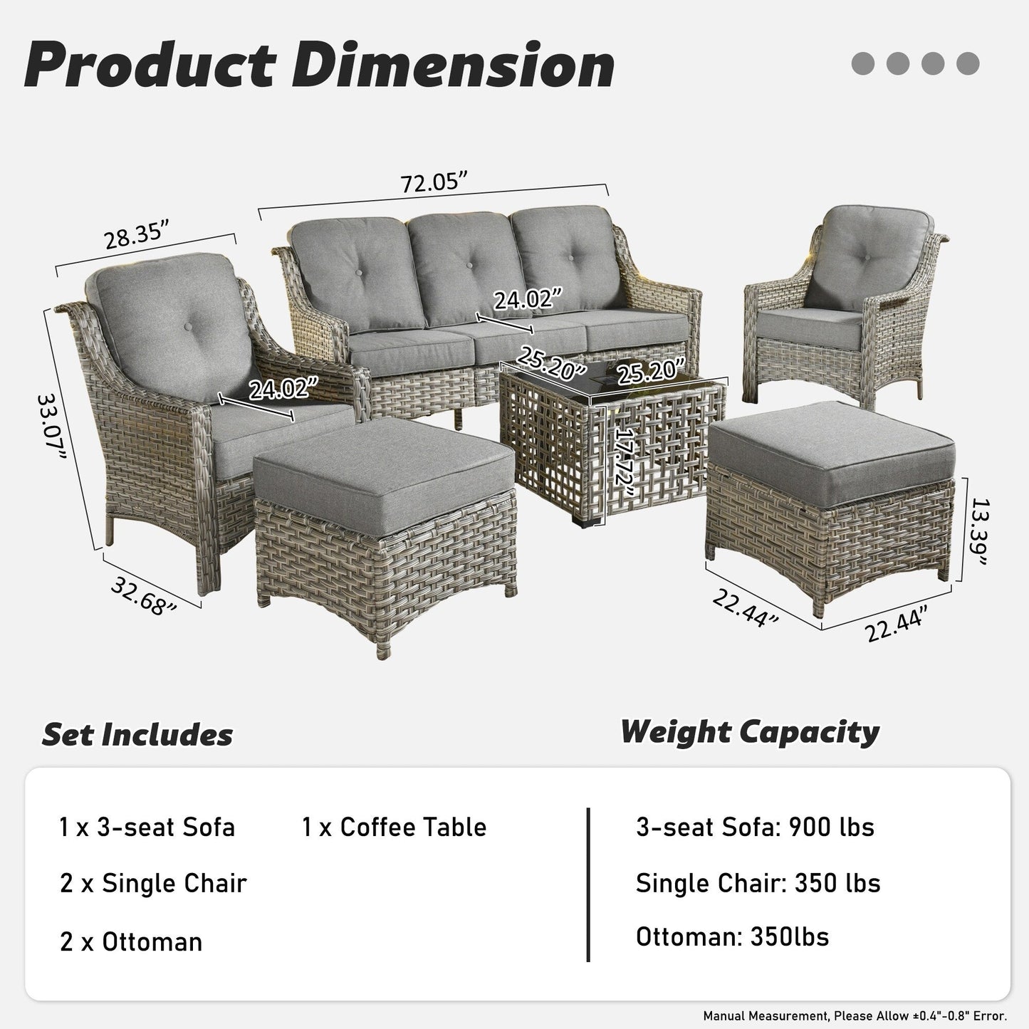 HOOOWOOO 6-pieces Wicker Patio Furniture Conversation Set with Coffee Table