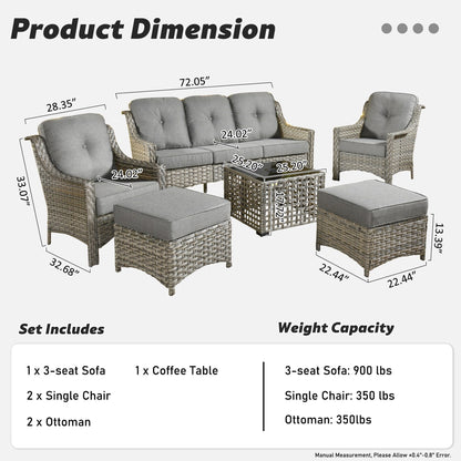 HOOOWOOO 6-pieces Wicker Patio Furniture Conversation Set with Coffee Table