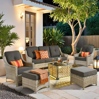 HOOOWOOO 6-pieces Wicker Patio Furniture Conversation Set with Coffee Table
