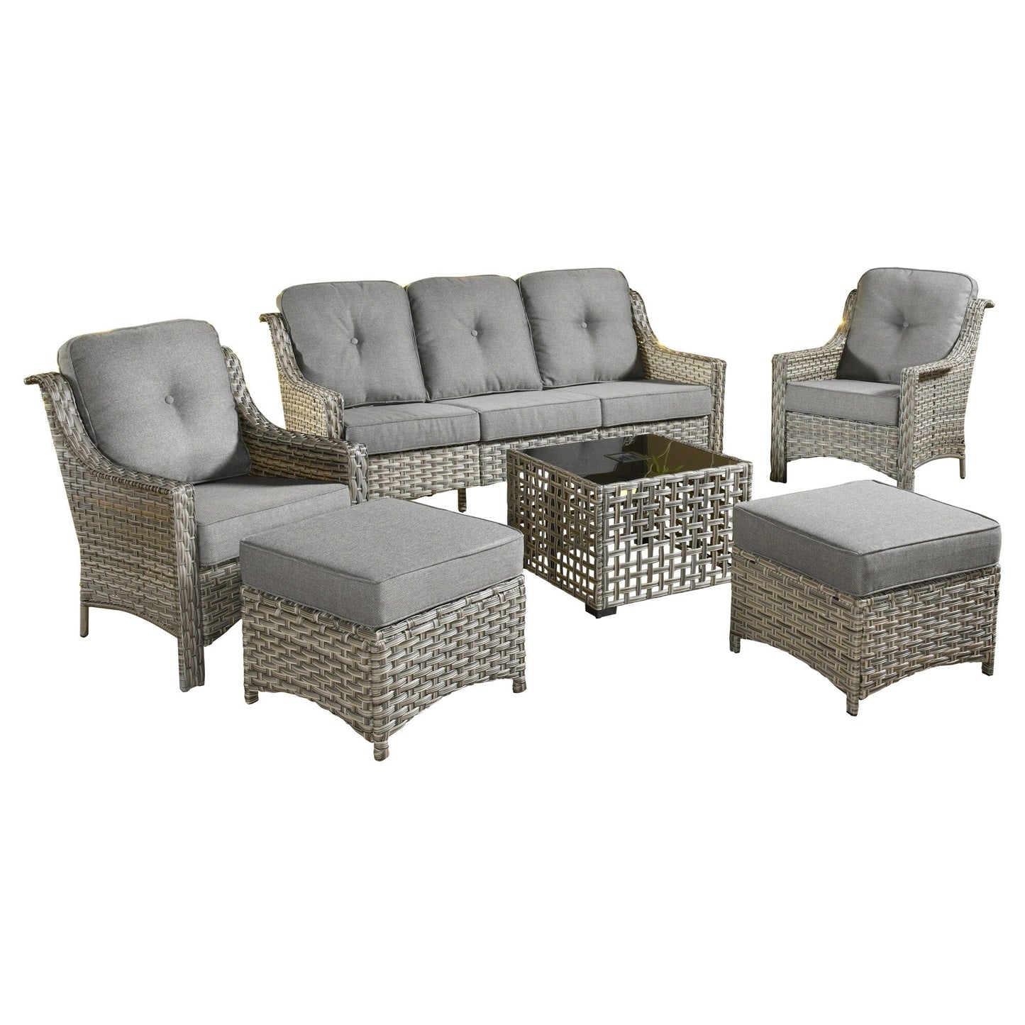 HOOOWOOO 6-pieces Wicker Patio Furniture Conversation Set with Coffee Table