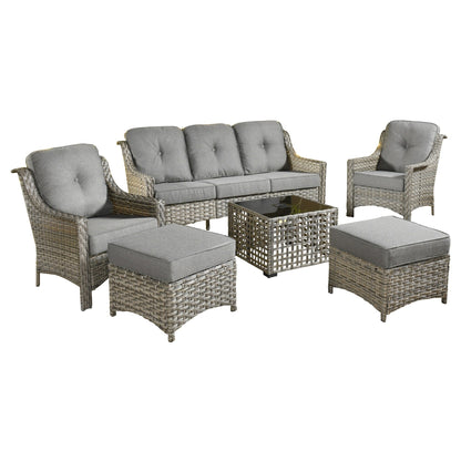 HOOOWOOO 6-pieces Wicker Patio Furniture Conversation Set with Coffee Table