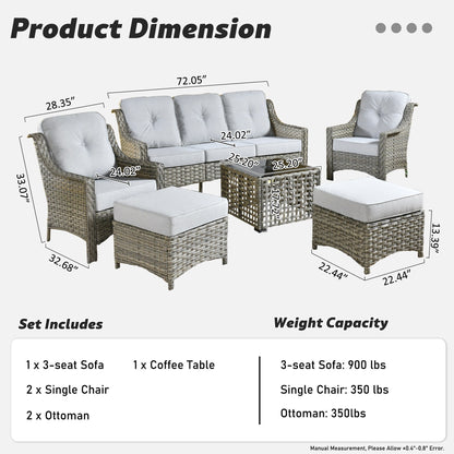 HOOOWOOO 6-pieces Wicker Patio Furniture Conversation Set with Coffee Table