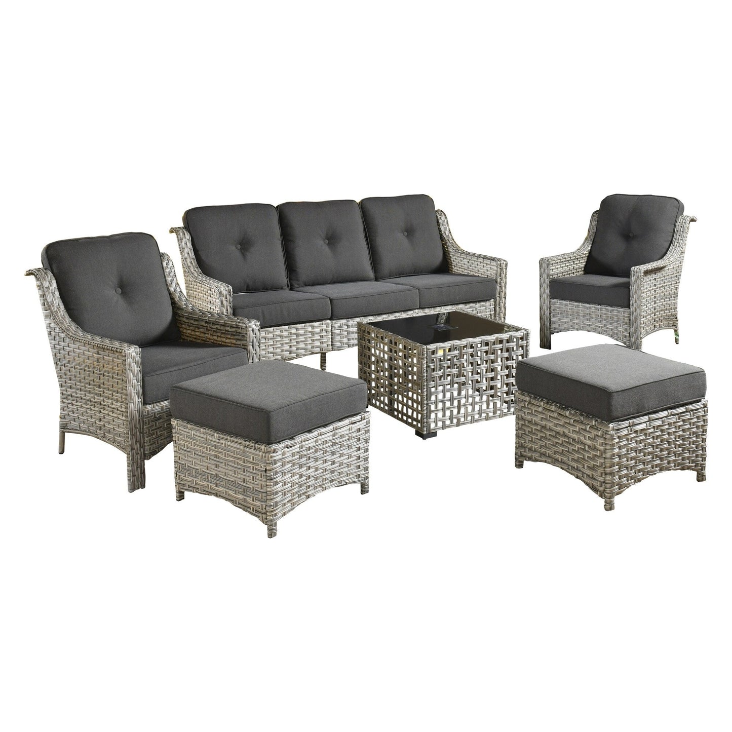 HOOOWOOO 6-pieces Wicker Patio Furniture Conversation Set with Coffee Table