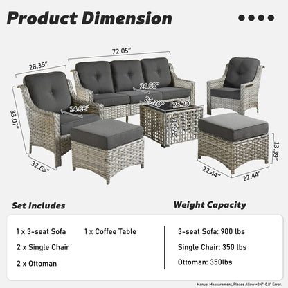 HOOOWOOO 6-pieces Wicker Patio Furniture Conversation Set with Coffee Table