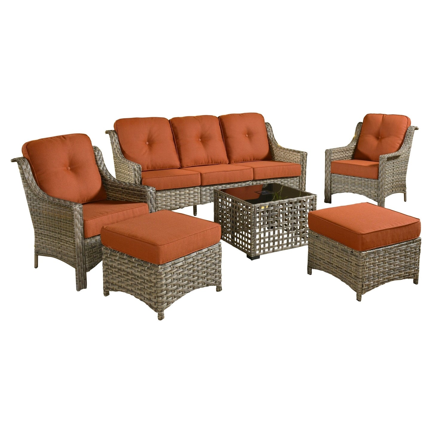 HOOOWOOO 6-pieces Wicker Patio Furniture Conversation Set with Coffee Table