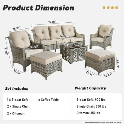HOOOWOOO 6-pieces Wicker Patio Furniture Conversation Set with Coffee Table