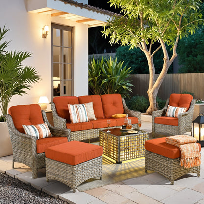 HOOOWOOO 6-pieces Wicker Patio Furniture Conversation Set with Coffee Table