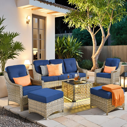 HOOOWOOO 6-pieces Wicker Patio Furniture Conversation Set with Coffee Table