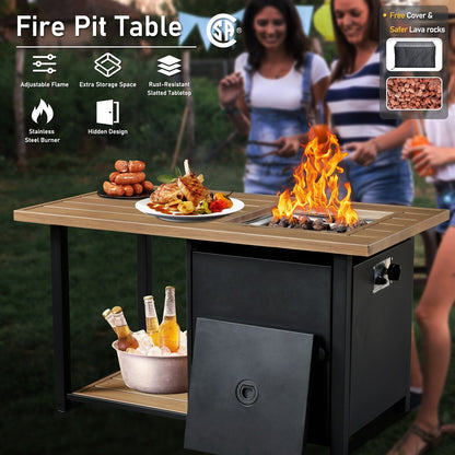 HOOOWOOO 7-piece Wicker High Back Patio Furniture Swivel Rocker Set with Fire Pit