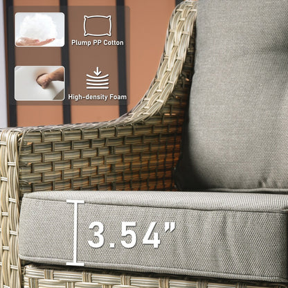 HOOOWOOO 7-piece Wicker High Back Patio Furniture Swivel Rocker Set with Fire Pit