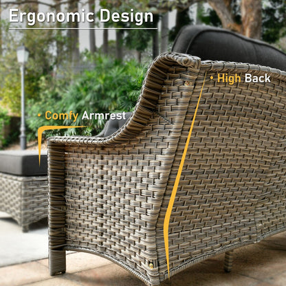 HOOOWOOO 7-piece Wicker High Back Patio Furniture Swivel Rocker Set with Fire Pit
