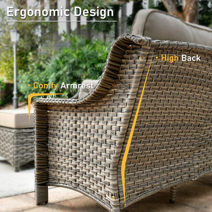 HOOOWOOO 7-piece Wicker High Back Patio Furniture Swivel Rocker Set with Fire Pit