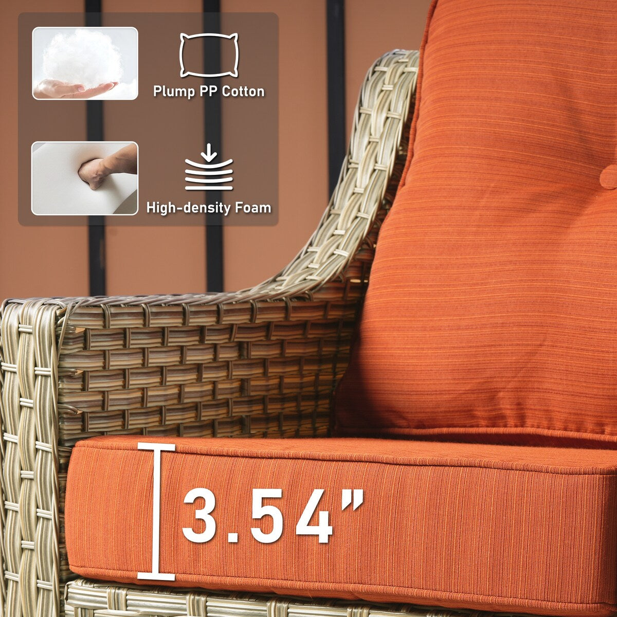 HOOOWOOO 7-piece Wicker High Back Patio Furniture Swivel Rocker Set with Fire Pit