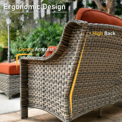 HOOOWOOO 7-piece Wicker High Back Patio Furniture Swivel Rocker Set with Fire Pit