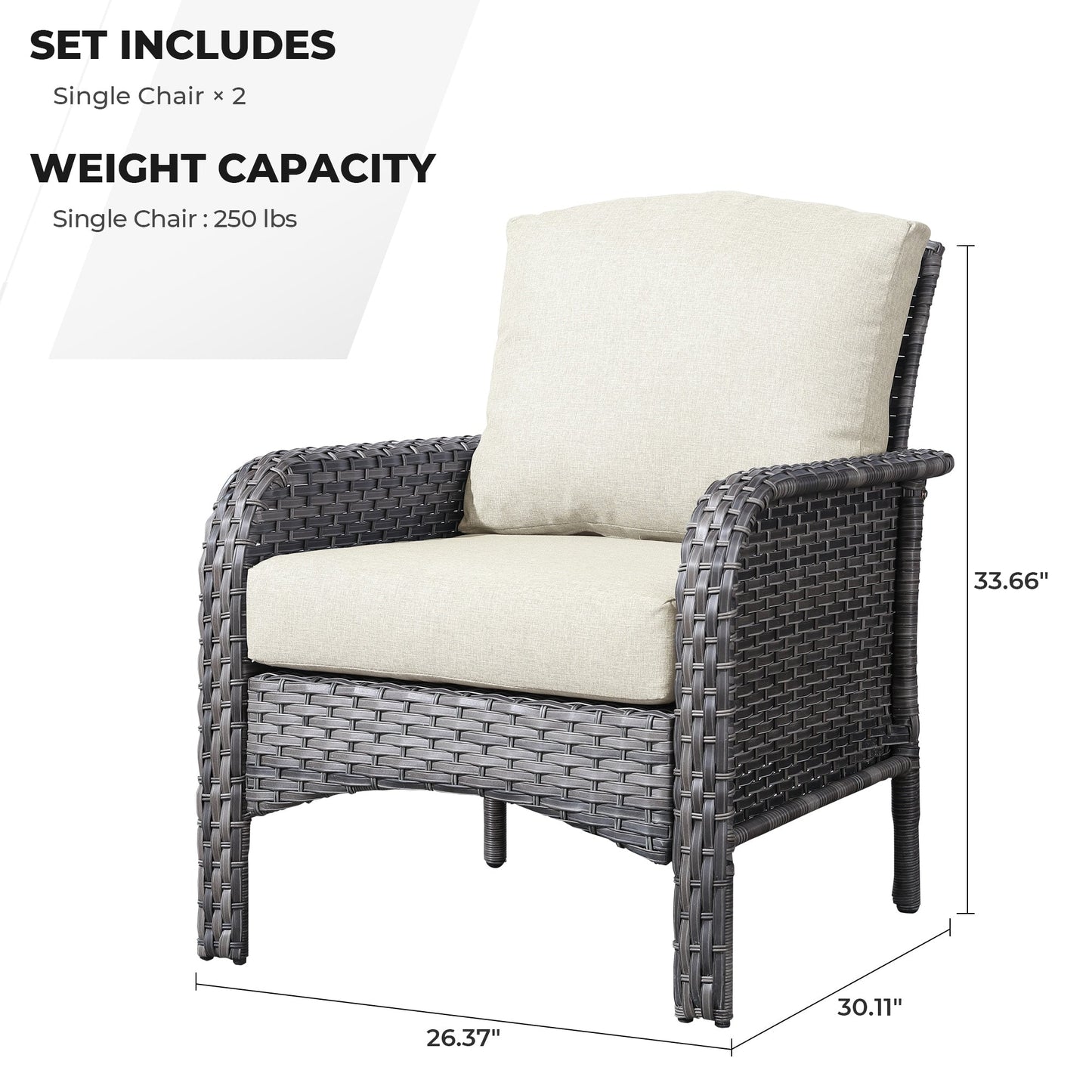 HOOOWOOO 2-piece Wicker Rattan Outdoor Patio Furniture Chair Set