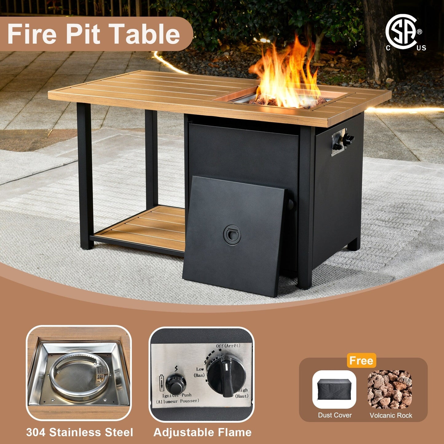 HOOOWOOO 6-piece Wicker Patio Outdoor Furniture Fire Pit Set with Swivel Rocking Chair