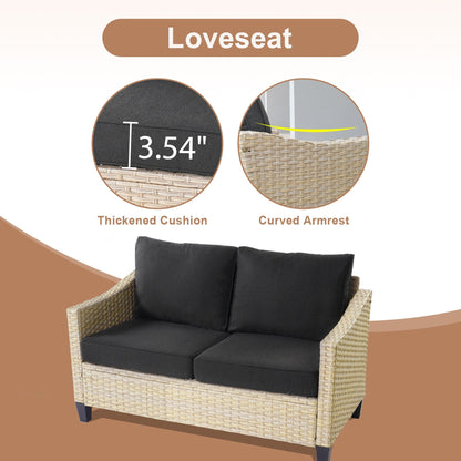 HOOOWOOO 6-piece Wicker Patio Outdoor Furniture Fire Pit Set with Swivel Rocking Chair