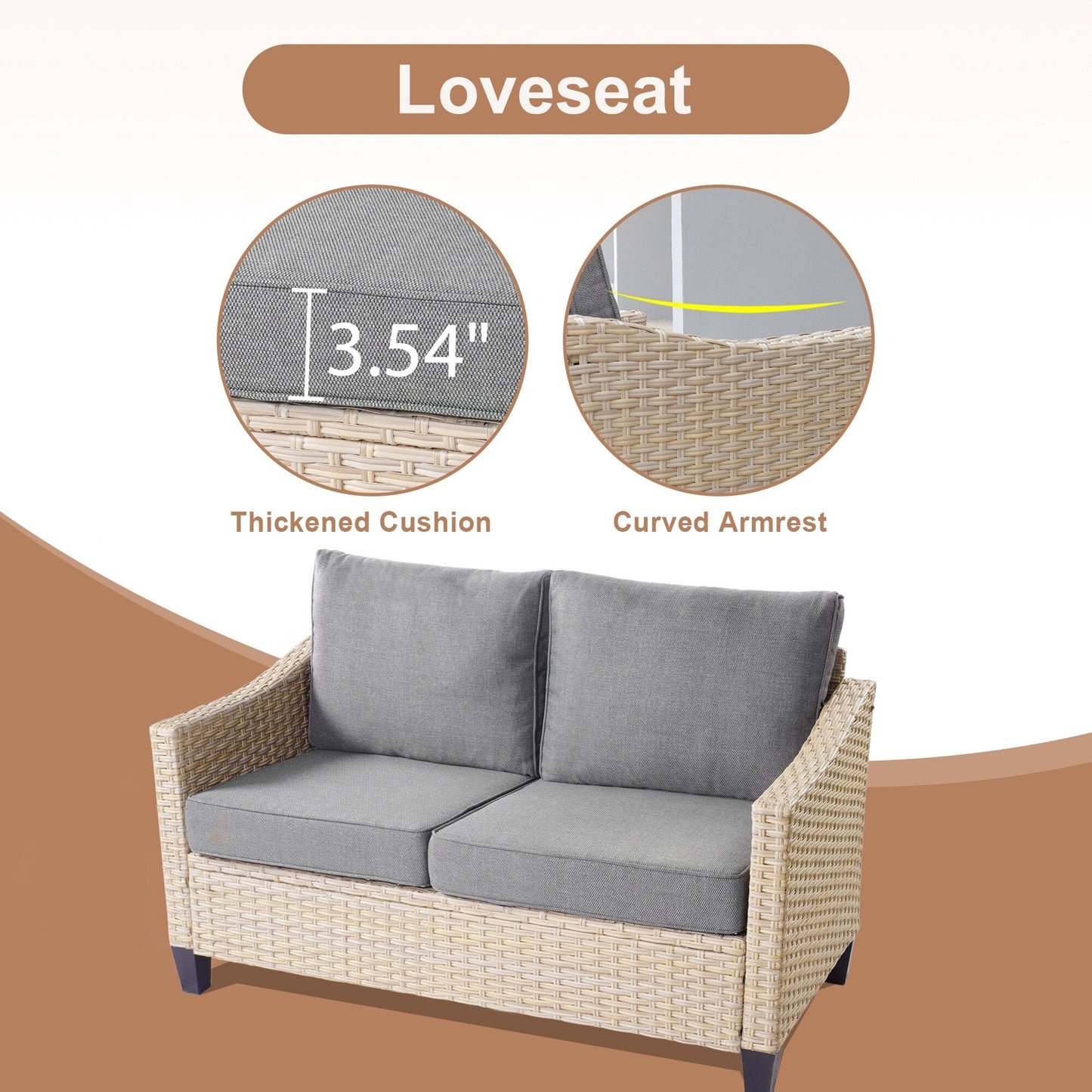 HOOOWOOO 6-piece Wicker Patio Outdoor Furniture Fire Pit Set with Swivel Rocking Chair