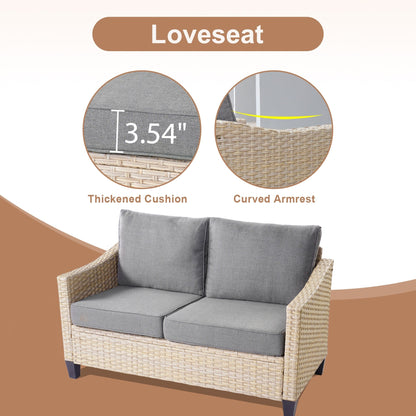 HOOOWOOO 6-piece Wicker Patio Outdoor Furniture Fire Pit Set with Swivel Rocking Chair