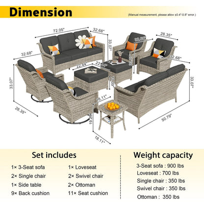 HOOOWOOO 9-piece Wicker High Back Patio Outdoor Swivel Chair Set