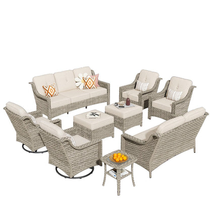 HOOOWOOO 9-piece Wicker High Back Patio Outdoor Swivel Chair Set