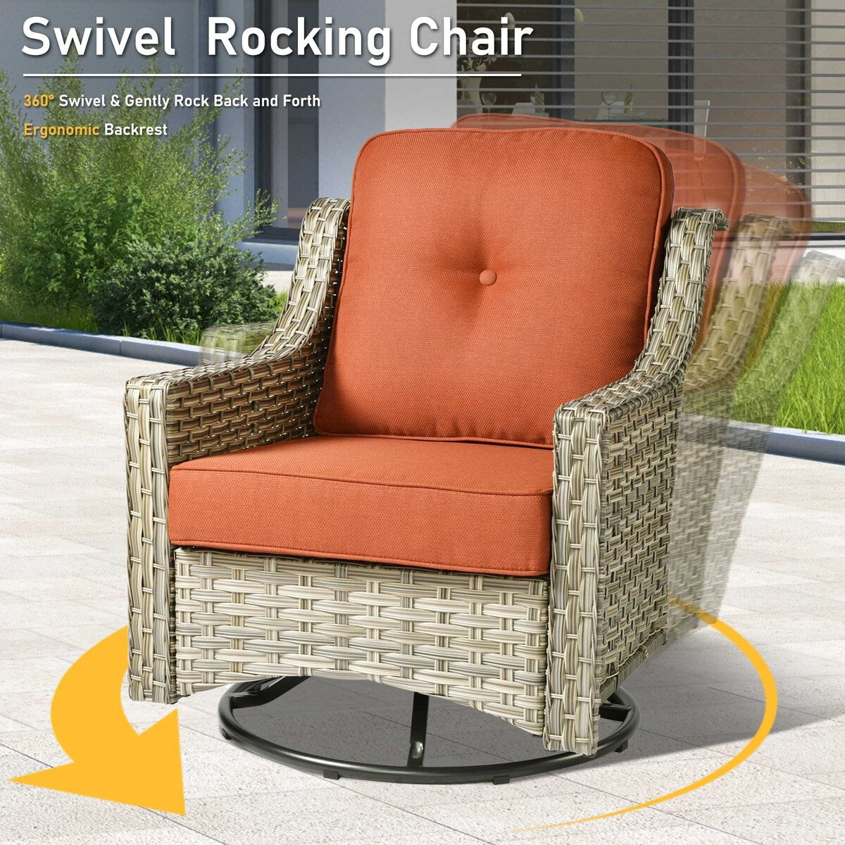 HOOOWOOO 9-piece Wicker High Back Patio Outdoor Swivel Chair Set