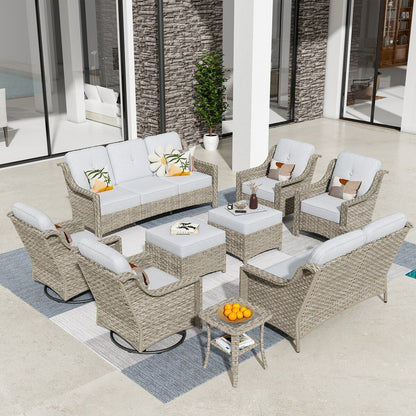 HOOOWOOO 9-piece Wicker High Back Patio Outdoor Swivel Chair Set