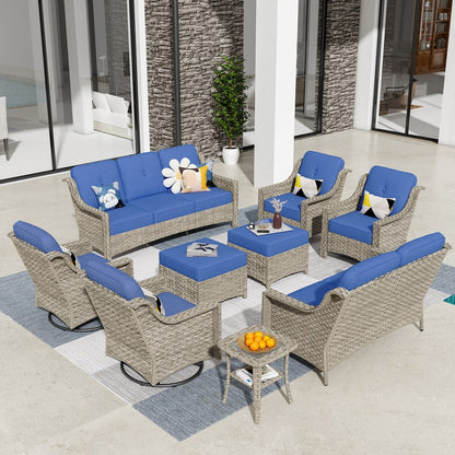 HOOOWOOO 9-piece Wicker High Back Patio Outdoor Swivel Chair Set