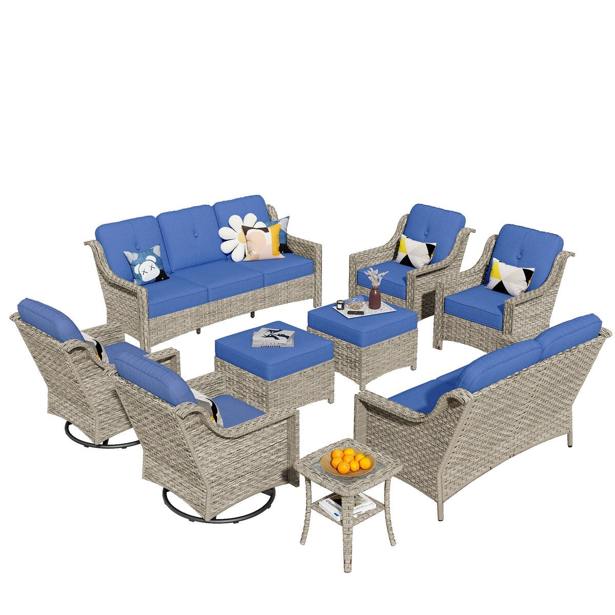 HOOOWOOO 9-piece Wicker High Back Patio Outdoor Swivel Chair Set