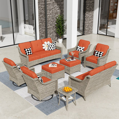 HOOOWOOO 9-piece Wicker High Back Patio Outdoor Swivel Chair Set