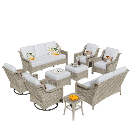 HOOOWOOO 9-piece Wicker High Back Patio Outdoor Swivel Chair Set
