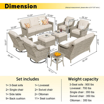 HOOOWOOO 9-piece Wicker High Back Patio Outdoor Swivel Chair Set