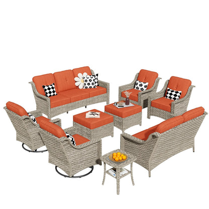 HOOOWOOO 9-piece Wicker High Back Patio Outdoor Swivel Chair Set