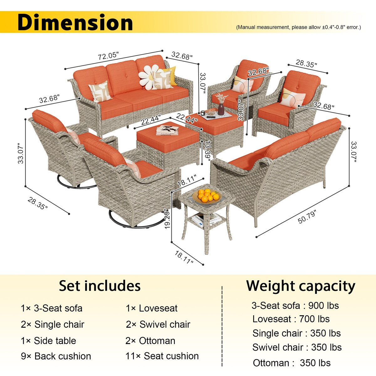 HOOOWOOO 9-piece Wicker High Back Patio Outdoor Swivel Chair Set