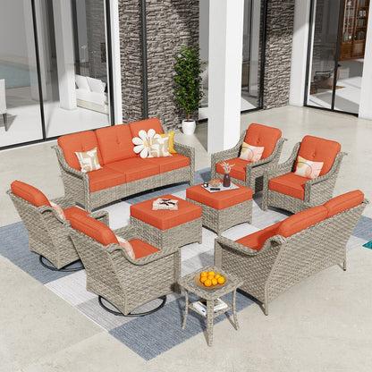 HOOOWOOO 9-piece Wicker High Back Patio Outdoor Swivel Chair Set