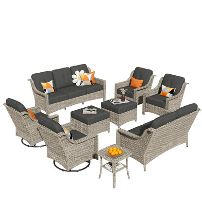 HOOOWOOO 9-piece Wicker High Back Patio Outdoor Swivel Chair Set