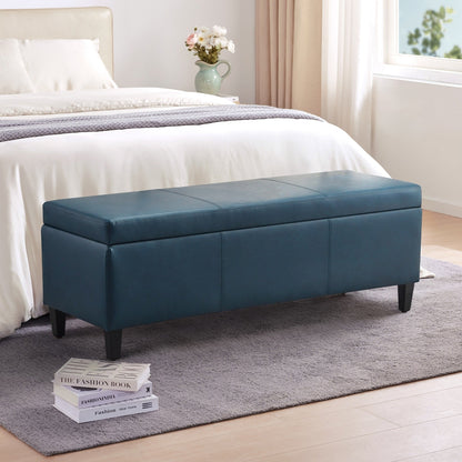 50.3 x 17.50 x 18 Upholstered Rectangular Storage Ottoman-Faux Leather
