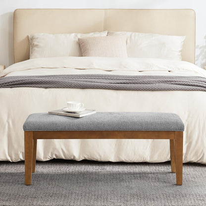 Upholstered Fabric Entryway Bench, Bedroom Bench for End of Bed Beige, Solid Wood 44-inch
