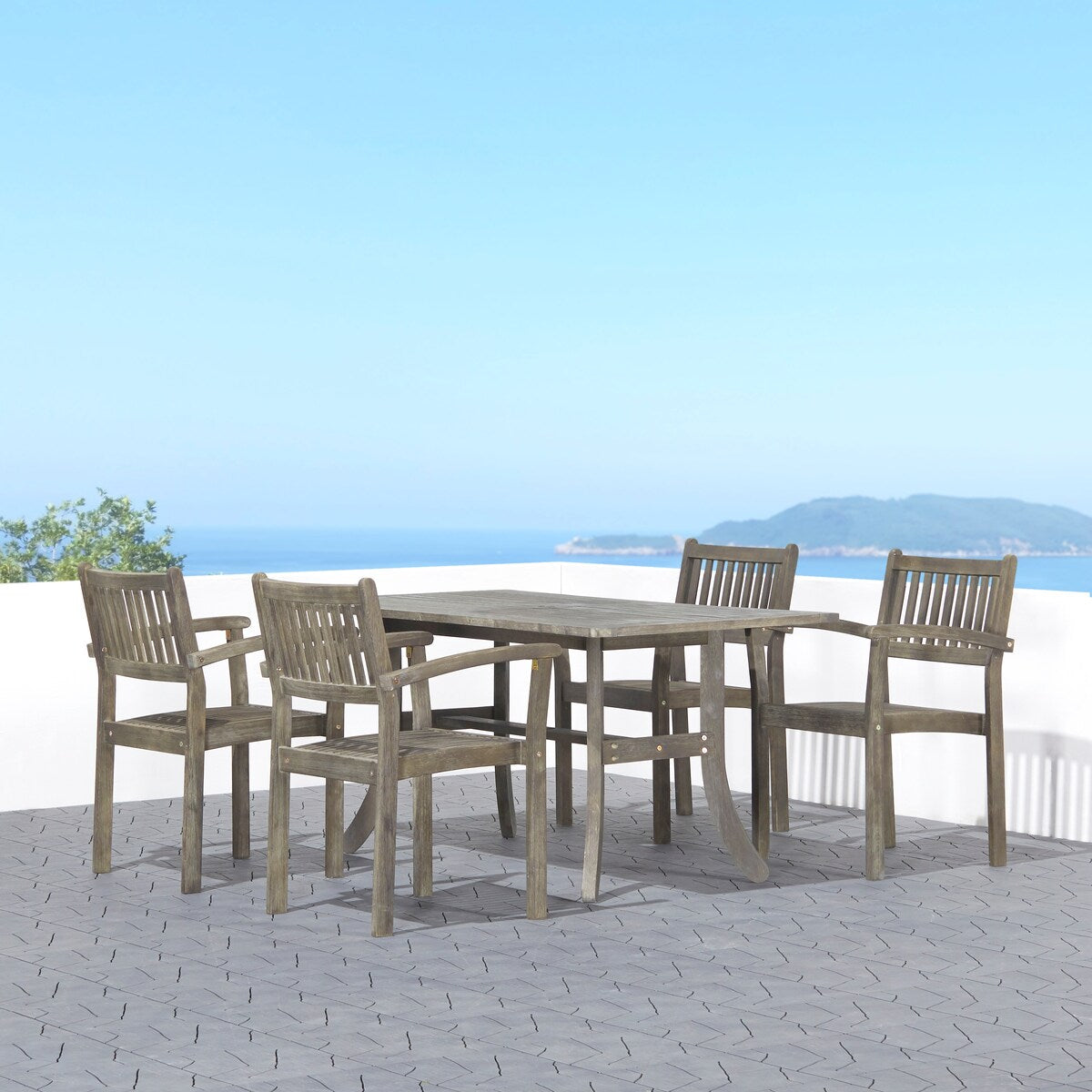 Hakan Wood Patio Curvy Legs Table and Stacking Chair Set