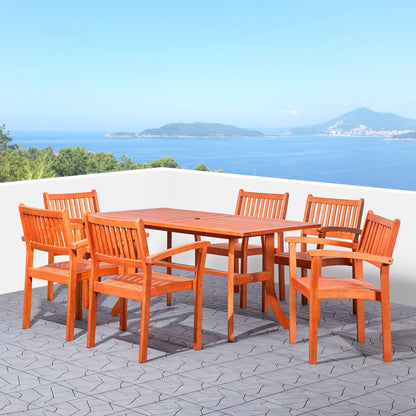 Hakan Wood Patio Curvy Legs Table and Stacking Chair Set