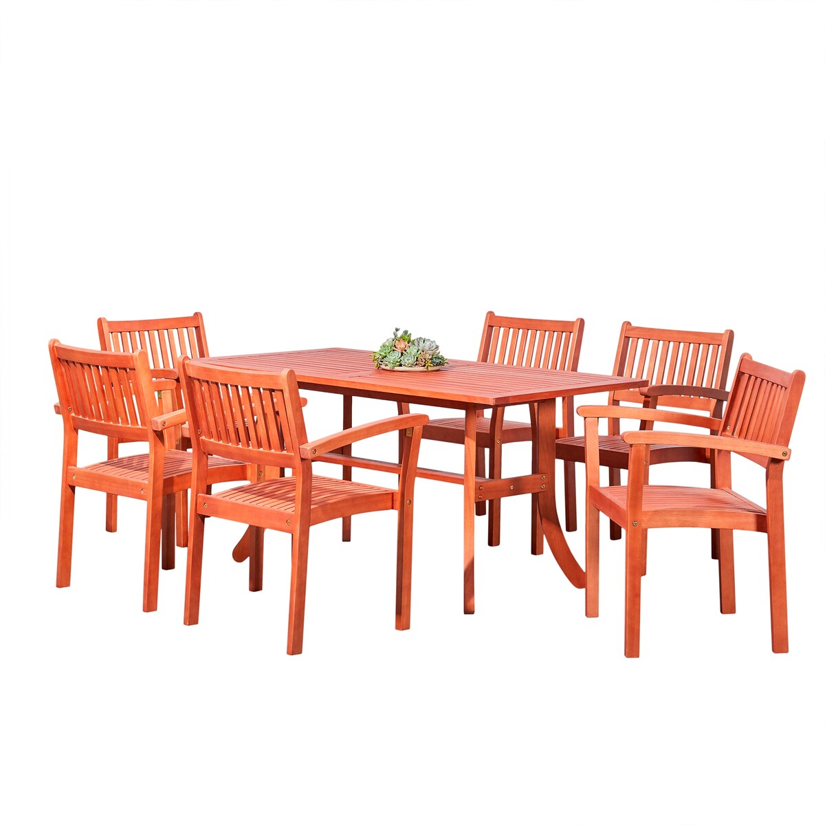 Hakan Wood Patio Curvy Legs Table and Stacking Chair Set