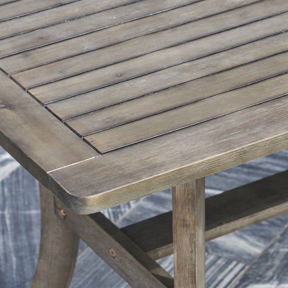 Hakan Wood Patio Curvy Legs Table and Stacking Chair Set