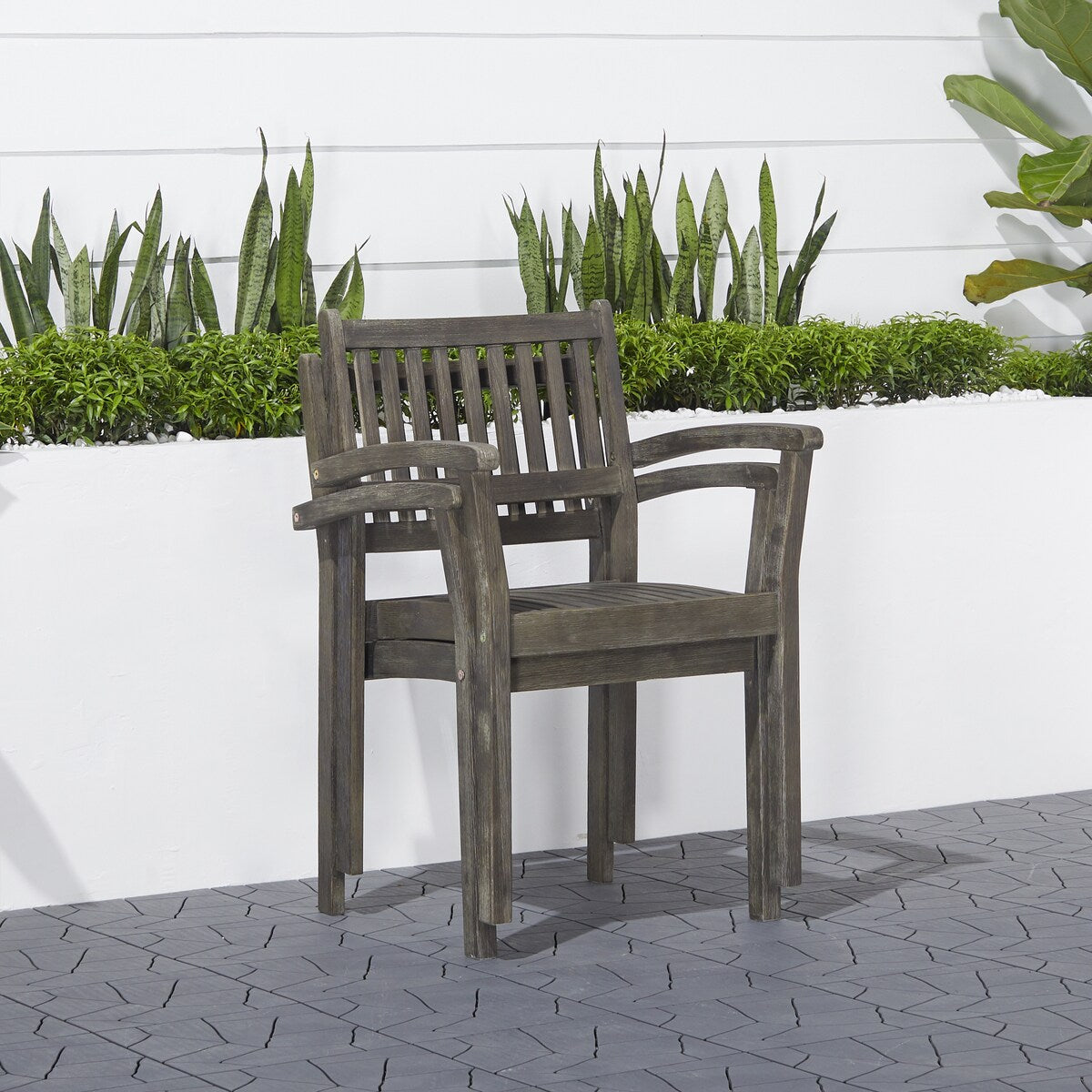 Hakan Wood Patio Curvy Legs Table and Stacking Chair Set